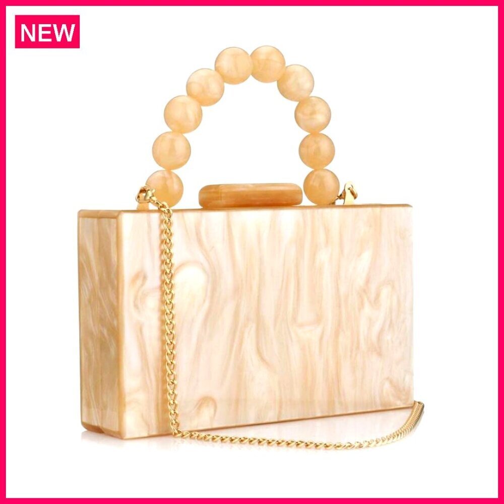 Acrylic Evening Clutch with Pearl Chain, Detachable Crossbody Strap, Formal